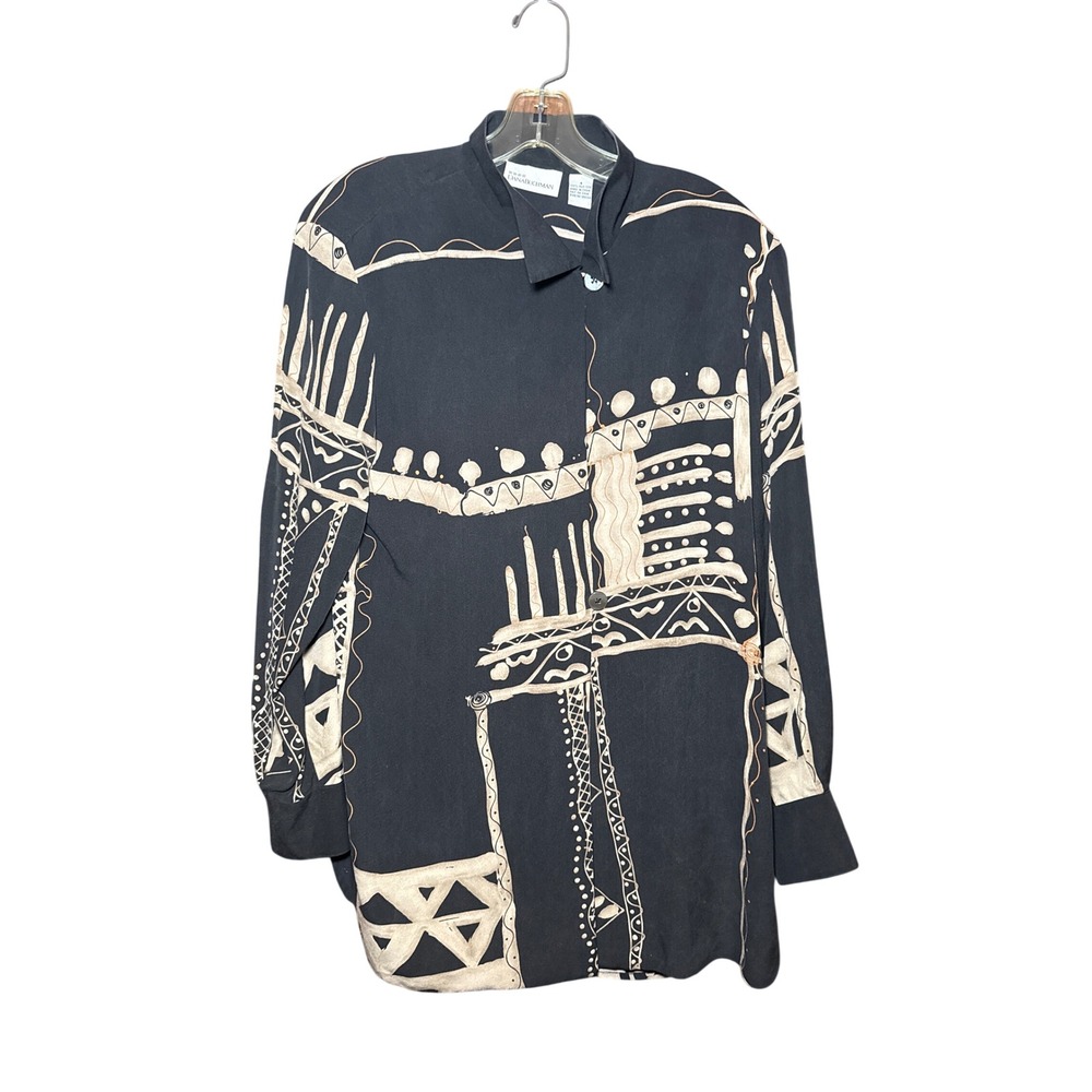 Dana Buchman 100% Silk Blouse Womens 4 Abstract Geometric Tribal Lagenlook